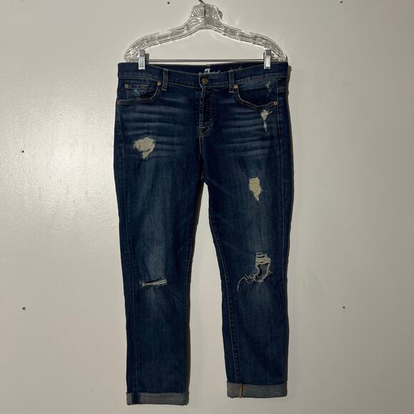 7 For All Mankind Josefina Skinny Boyfriend Button Fly Distressed Jean Womens 30 - Picture 1 of 7